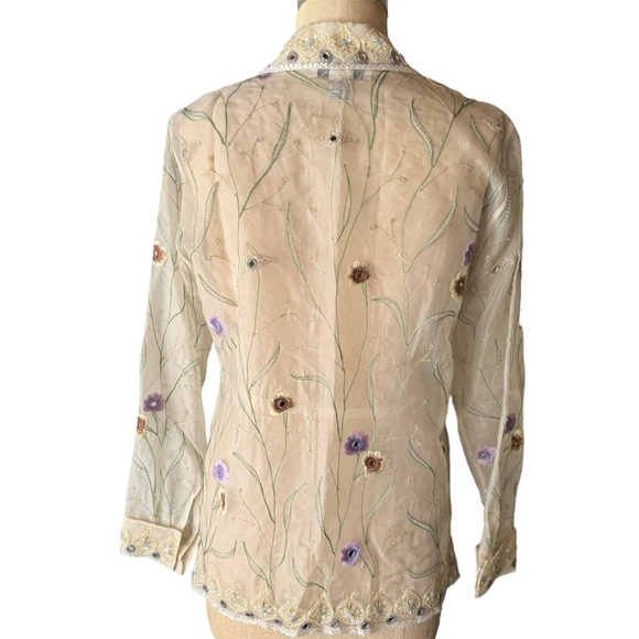 Vintage Chetta B Evening Beaded Silk Long Sleeve Blouse - Picture 4 of 7